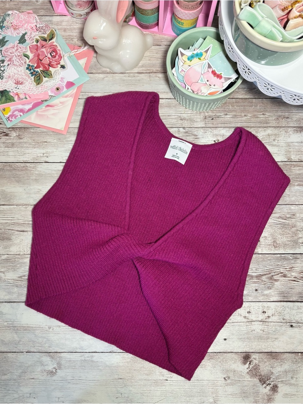 Wild Fable Purple Sleeveless Twist Front Knit Crop Top Womens Sz.S Fall Layering